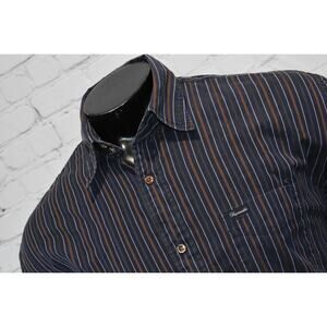 Faconnable Dress Shirt Mens Size XL Blue Striped Cotton Front Pocket